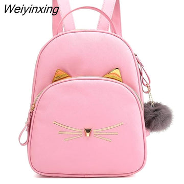 Weiyinxing FASHION Cartoon Cat Mini Cute Backpack Purse for Women Leisure Small Backpack Daypack PU Leather Shoulder Bag Fur Ball